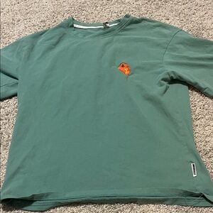 Green Long Sleeve Tee with Small Orange Patch (unisex)
